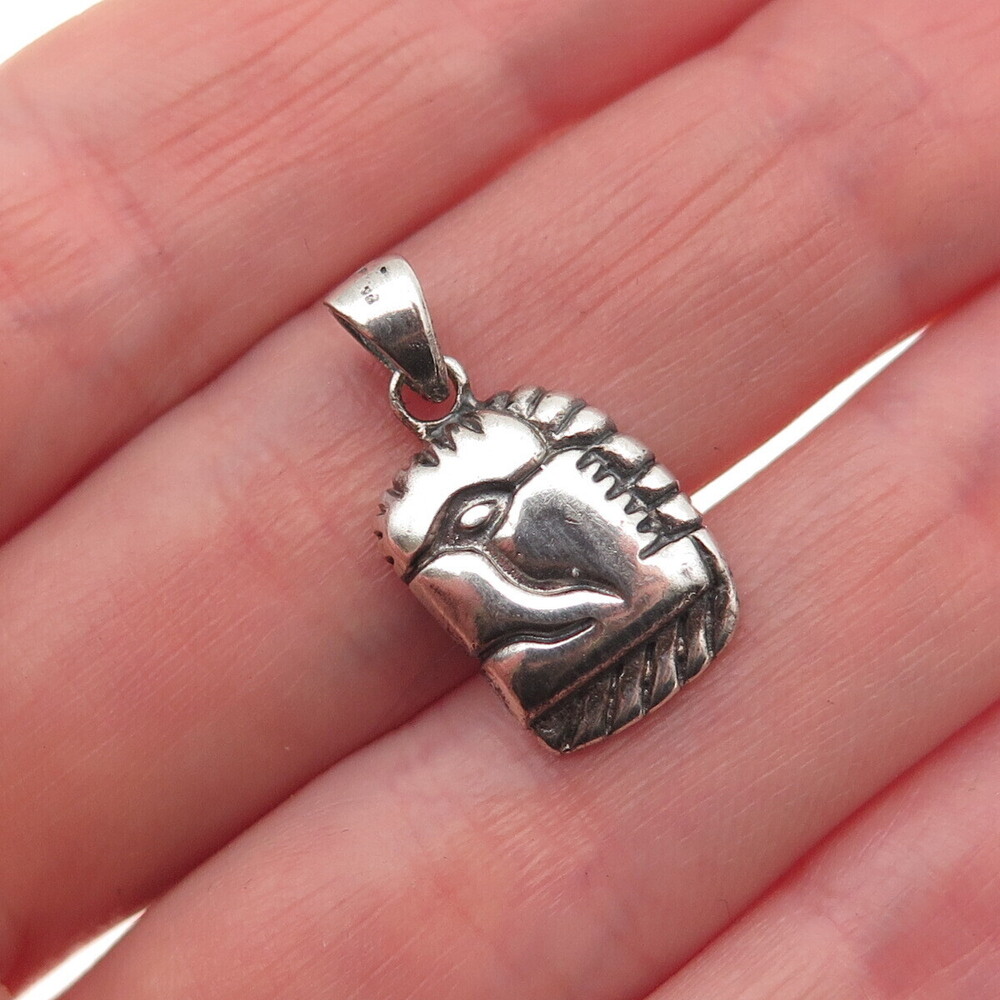 925 Sterling Silver Vintage Egyptian God Oxidized Mini Charm Pendant